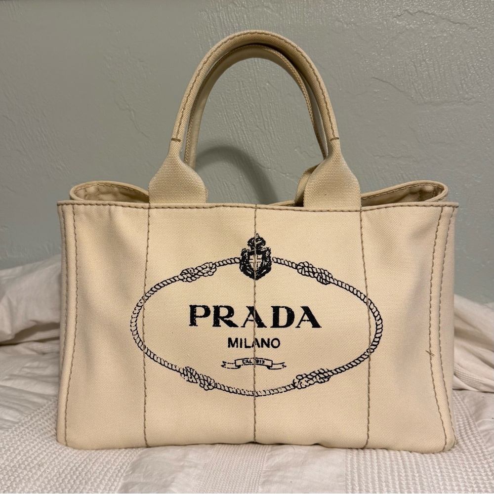 Prada Cream Canapa Canvas Tote Bag